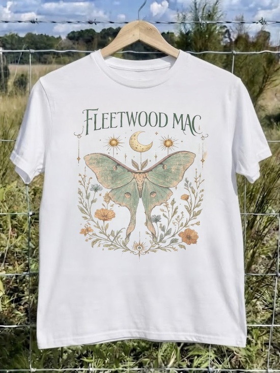 Gildan Other - Fleetwood Mac Luna Moth Tee | Cottagecore| Luna Moth& Wildflowers |Music Lovers